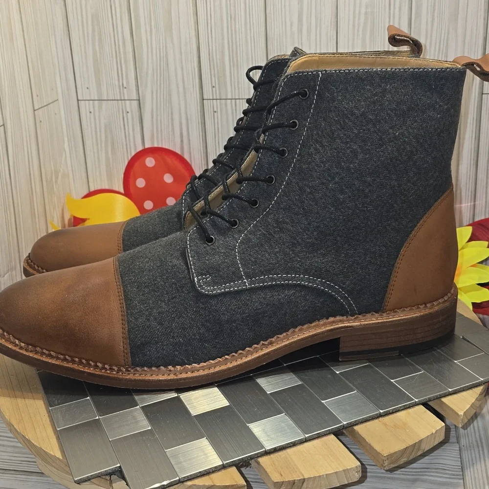 One‎ Ground Gray and Brown Men's Leather Boots